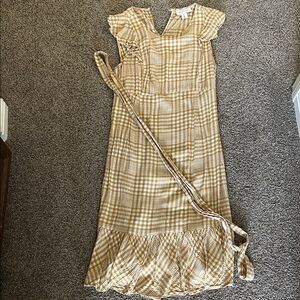 Motherhood Maternity Yellow Plaid Maxi Dress with Ruffle Hem